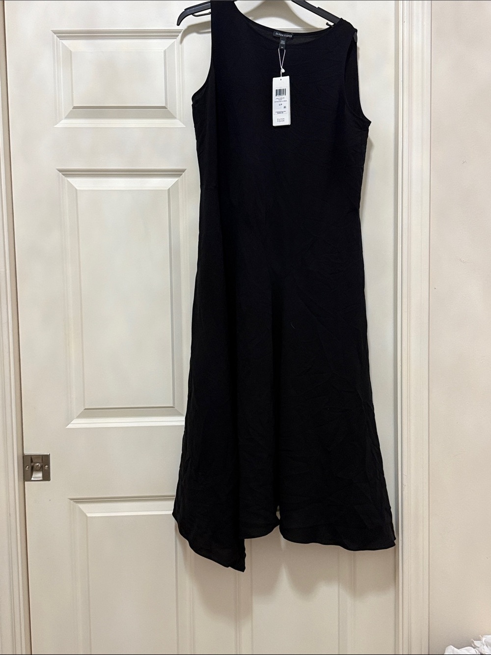 Eileen Fisher Classic Black Georgette crepe 100% silk Sleeveless Dress S/P